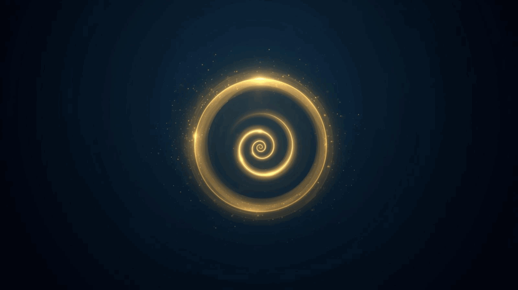 Spirale dorée représentant les cycles du karma et les schémas répétitifs de l’âme.